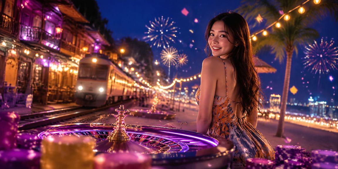 Bàn roulette với đèn neon đỏ và không khí casino về đêm tại Hà Nội